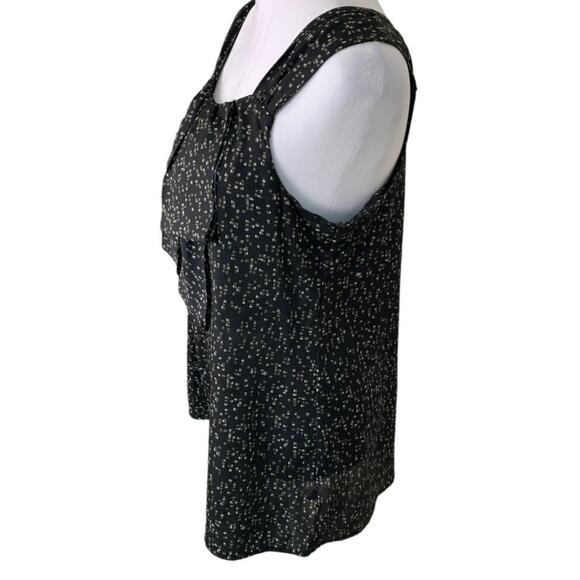 Mossimo Women's Size 8 Wide Strap Tank Black Green Ascot Neck Ruffle - Picture 3 of 8